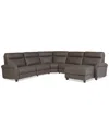 Macy's Thandler 5-pc. Leather Chaise Sectional With 2 Power Recliners, Exclusively At  In Gray