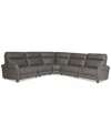 Macy's Thandler 5-pc. Leather L Sectional With 3 Power Recliners And Drop Down Table, Exclusively At  In Gray