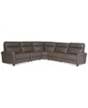 Macy's Thandler 5-pc. Leather L Shape Sectional With 3 Power Recliners And 1 Storage Console, Exclusively A In Brown