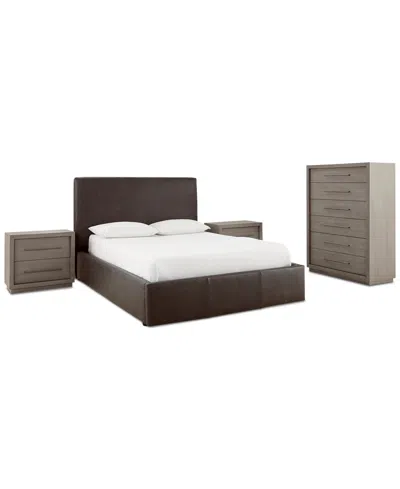 Macy's Tivie Leather 4-piece Bedroom Set (full Bed, Chest & 2 Nightstands),  Exclusive In Black