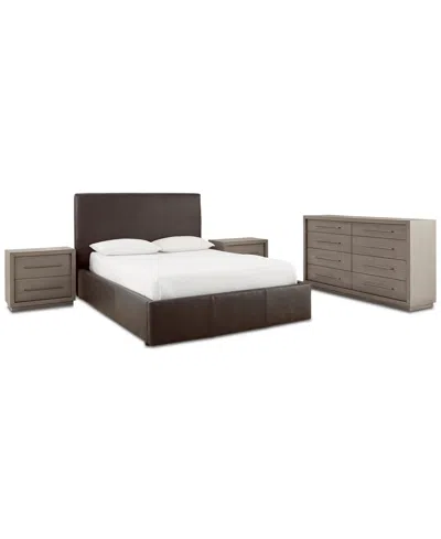 Macy's Tivie Leather 4-piece Bedroom Set (full Bed, Dresser & 2 Nightstands),  Exclusive In Black