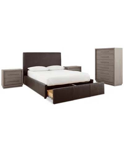 Macy's Tivie Leather 4-piece Bedroom Set (king Storage Bed, Chest & 2 Nightstands),  Exclusive In Brown