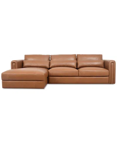 Macy's Touville 2-pc. Leather Sectional With Chaise, Exclusively At  In Brown