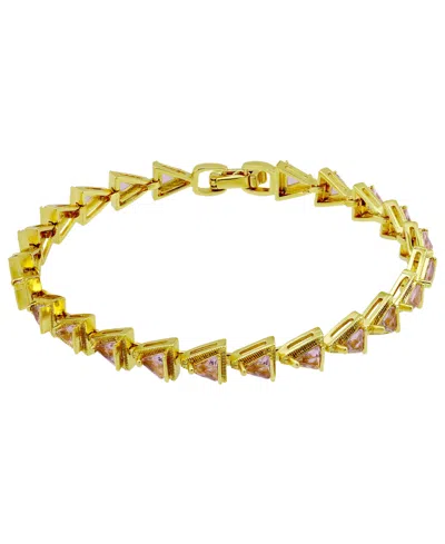 Macy's Triangle Light Pink Cubic Zirconia Ribbed Border Tennis Bracelet In Gold,pink