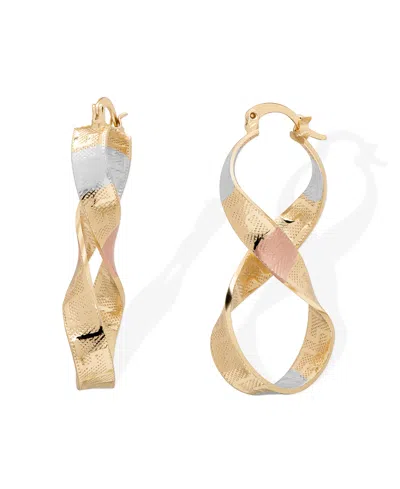 Macy's Tri-color Greek Key Print Infinity Drop Hoop Earrings In Gold