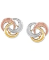 Macy's Tricolor Love Knot Stud Earrings In 10k Gold, White Gold & Rose Gold In Tricolor