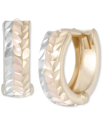 Macy's Tricolor Textured Small Huggie Hoop Earrings In 10k Gold, 1/2"
