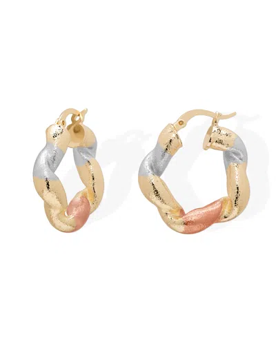 Macy's Tri-color Twist Square Hoop Earrings In Gold