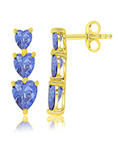 Macy's Triple Heart Tanzanite Stone Earrings In 14k Yellow Gold Over Sterling Silver In Blue