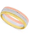 Macy's Triple Row Brush Textured Finish Wedding Band In 14k Tricolor Gold