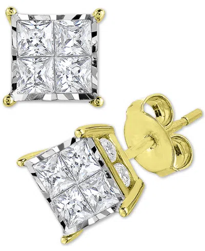 Macy's Trumiracle Diamond Princess Cluster Stud Earrings (1/2 Ct. T.w.) In 14k White, Yellow Or Rose Gold
