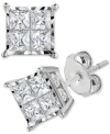 Macy's Trumiracle Diamond Princess Cluster Stud Earrings In 14k Gold In Metallic