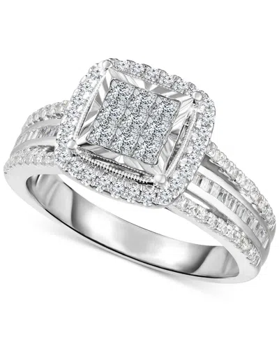 Macy's Trumiracle Diamond Princess Shaped Halo Cluster Engagement Ring (1 Ct. T.w.) In 10k White Gold In Multi