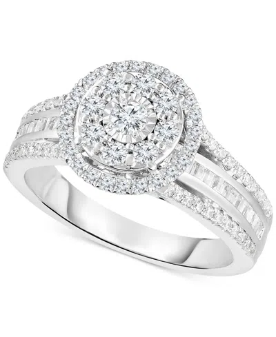 Macy's Trumiracle Diamond Round Halo Cluster Engagement Ring (1 Ct. T.w.) In 10k White Gold In Gray