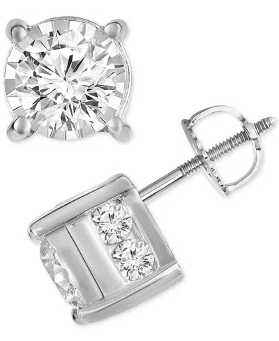 Macy's Trumiracle Diamond Side Accent Stud Earrings (1-1/2 Ct. T.w.) In 14k White Gold