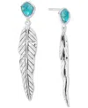 Macy's Turquoise & Feather Linear Drop Earrings In Sterling Silver In Turquoise