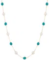 Macy's Turquoise & Freshwater Pearl (8 X 6mm) 18" Collar Necklace In 14k Gold In Turquoise  Pearl