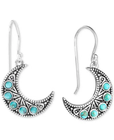 Macy's Turquoise Crescent Moon Drop Earrings In Sterling Silver
