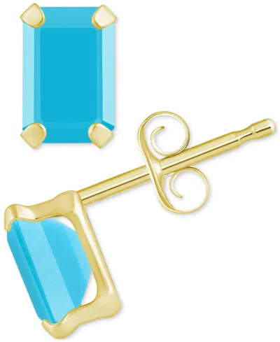 Macy's Turquoise Emerald-cut Solitaire Four Prong Stud Earrings In 14k Gold In Turquoise,gold