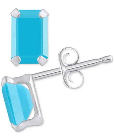 Macy's Turquoise Emerald-cut Solitaire Four Prong Stud Earrings In 14k Gold In Turquoise,white Gold