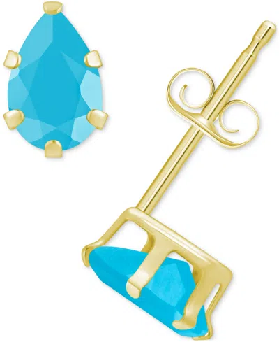 Macy's Turquoise Pear Solitaire Six Prong Stud Earrings In 14k Gold In Turquoise,gold