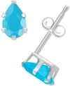 Macy's Turquoise Pear Solitaire Six Prong Stud Earrings In 14k Gold In Turquoise,white Gold