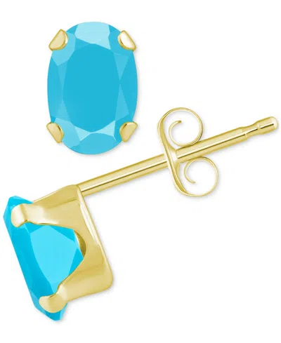 Macy's Turquoise Solitaire Oval Claw-set Stud Earrings In 14k Gold In Turquoise,gold