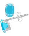 Macy's Turquoise Solitaire Oval Claw-set Stud Earrings In 14k Gold In Turquoise,white Gold