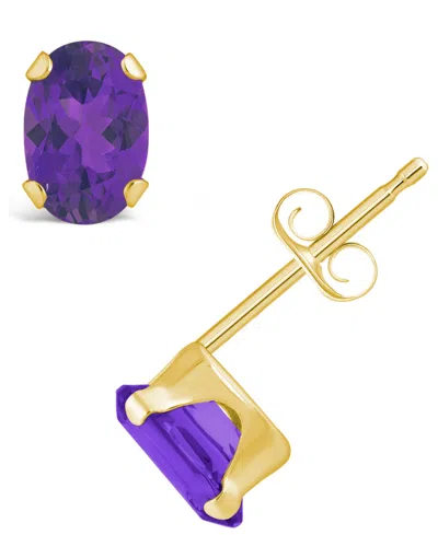 Macy's Turquoise Solitaire Oval Claw-set Stud Earrings In 14k Gold In Purple
