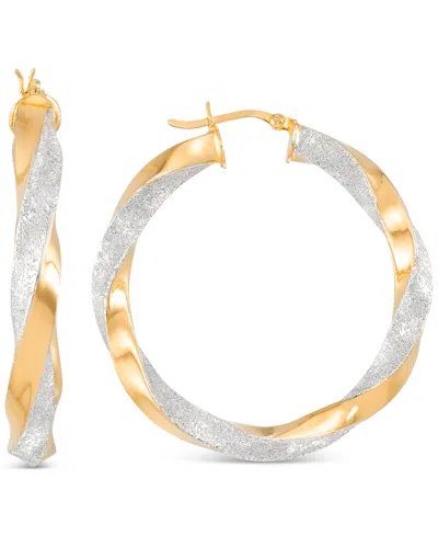 Macy's Twist Medium Hoop Earrings In Sterling Silver & 14k Gold-plate In Two-tone