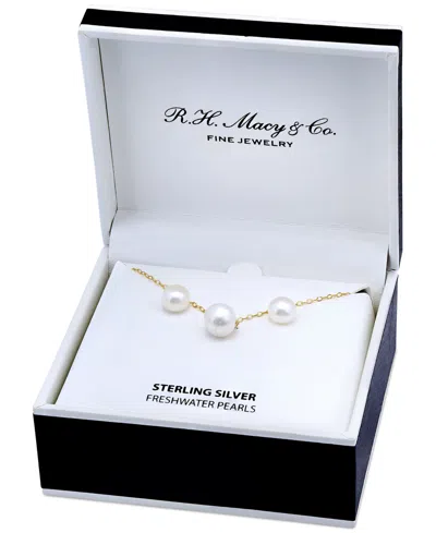 Macy's Two-pc. Set Dyed Black Cultured Freshwater Pearl (8-10mm) Pendant Necklace & Stud Earrings In Sterli In White,gold Over Silver