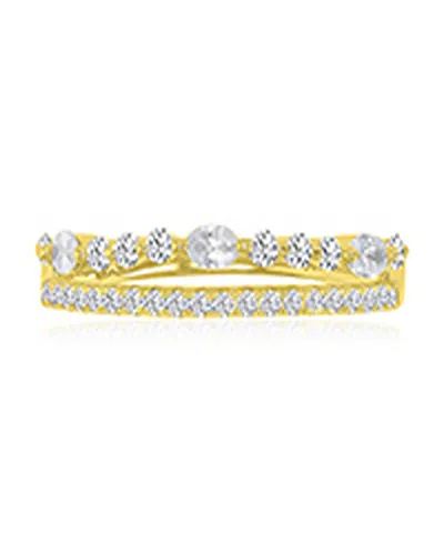 Macy's Two-row Cubic Zirconia Ring In 14k Yellow Gold Over Sterling Silver In Pink