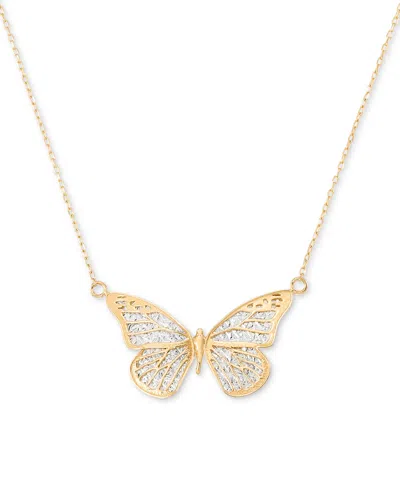 Macy's Two-tone Butterfly Pendant Necklace In 10k Gold, 18"