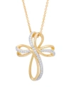 Macy's Two Tone Diamond Accent Ribbon Cross Pendant 18" Necklace In Gold