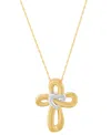 Macy's Two-tone Polished Heart & Cross Curvy 18" Pendant Necklace In 14k Gold In Gold