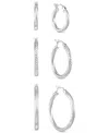 Macy's Two-tone Three-hoop Set In 14k Gold Vermeil And Sterling Silver In Silver
