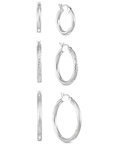Macy's Two-tone Three-hoop Set In 14k Gold Vermeil And Sterling Silver