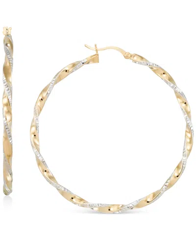 Macy's Two-tone Twisted Hoop Earrings (45mm) In 14k Yellow And White Gold- Plated Sterling Silver (also In