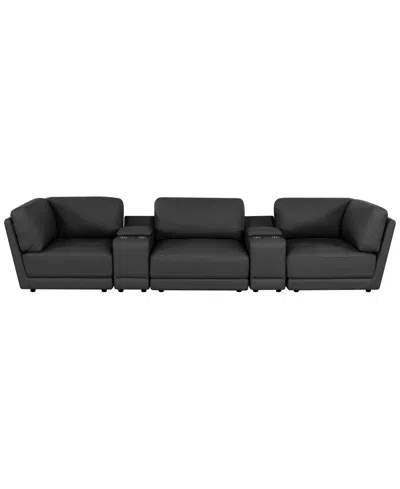 Macy's Versa 5-pc. Leather Sofa With 2 Consoles In Black