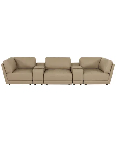 Macy's Versa 5-pc. Leather Sofa With 2 Consoles In Brown