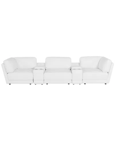 Macy's Versa 5-pc. Leather Sofa With 2 Consoles In White