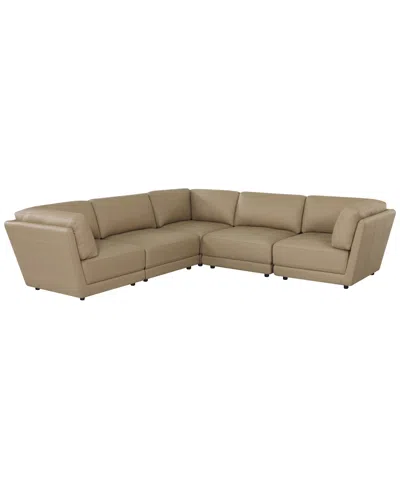 Macy's Versa 5-pc. L-shape Leather Sectional In Brown