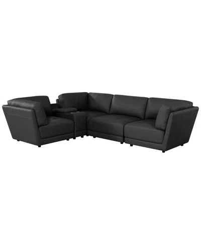Macy's Versa 5-pc. L-shape Leather Sectional With Console In Black