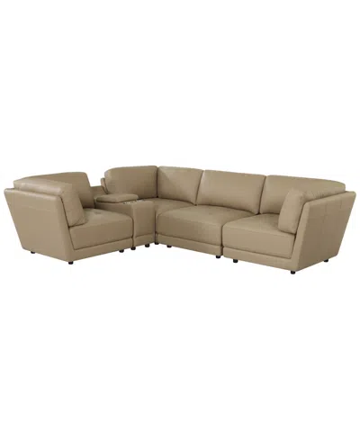 Macy's Versa 5-pc. L-shape Leather Sectional With Console In Brown