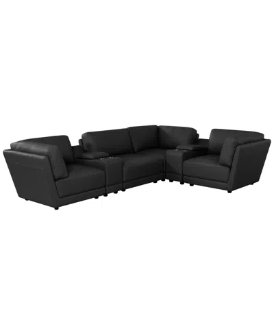 Macy's Versa 6-pc. L-shape Leather Sectional With 2 Consoles In Black