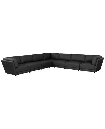 Macy's Versa 7-pc. L-shape Leather Sectional In Black