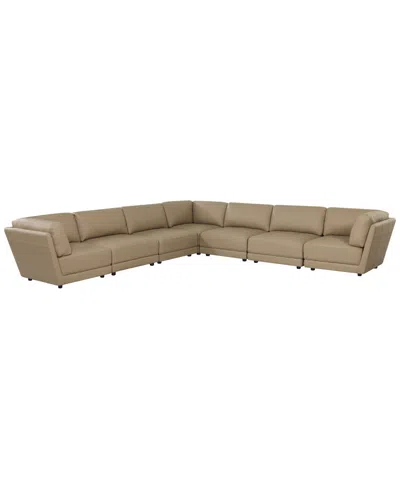 Macy's Versa 7-pc. L-shape Leather Sectional In Brown