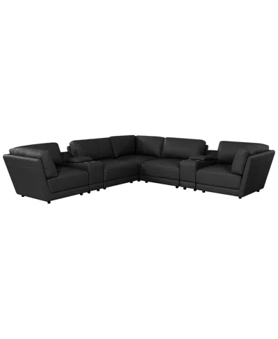 Macy's Versa 7-pc. L-shape Leather Sectional With 2 Consoles In Black
