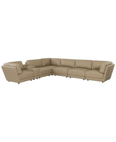 Macy's Versa 7-pc. L-shape Leather Sectional With Console In Brown