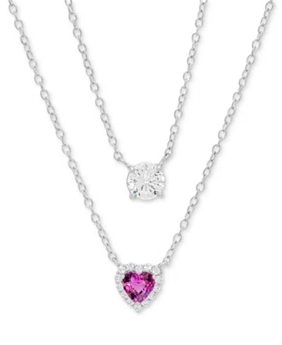 Macy's Victoria Townsend Lab Grown Pink & White Sapphire Heart Double Layer Necklace (1-3/4 Ct. T.w.) In St
